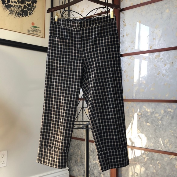 ZARA BASIC plaid print wide leg cropped pants - black & Ivory (Sz. Small) - Picture 1 of 8